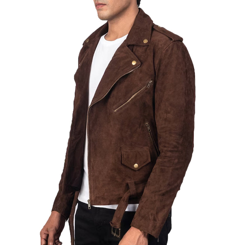 Men's Brown Mocha Suede Motorcycle Biker Jacket