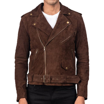 Men's Brown Mocha Suede Motorcycle Biker Jacket