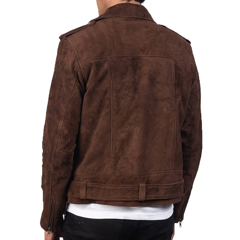 Men's Brown Mocha Suede Motorcycle Biker Jacket