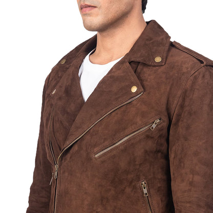 Men's Brown Mocha Suede Motorcycle Biker Jacket