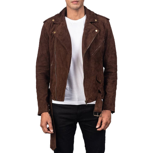 Men's Brown Mocha Suede Motorcycle Biker Jacket - Fashion Leather Jackets USA - 3AMOTO