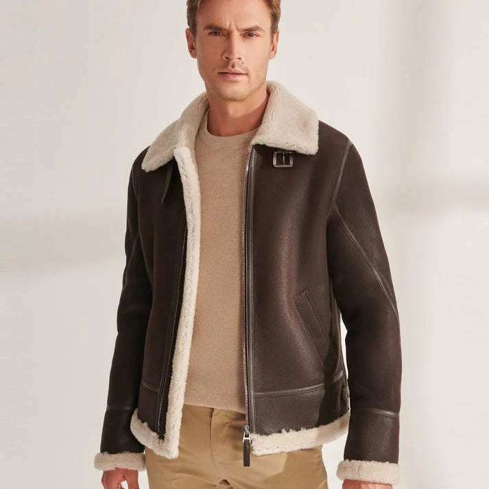 Mens Brown Leather Aviator Jacket