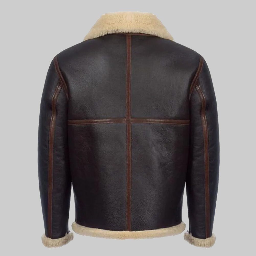 Men's Brown Shearling Flight Jacket - Leather Merino Sheepskin Jacket