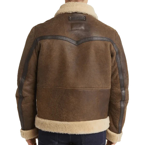 Men's Brown Sheepskin Leather Jacket - Sherpa Jacket