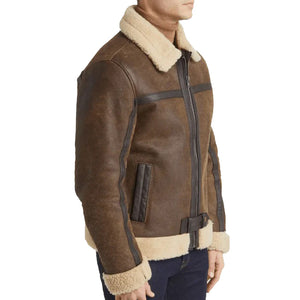 Men's Brown Sheepskin Leather Jacket - Sherpa Jacket