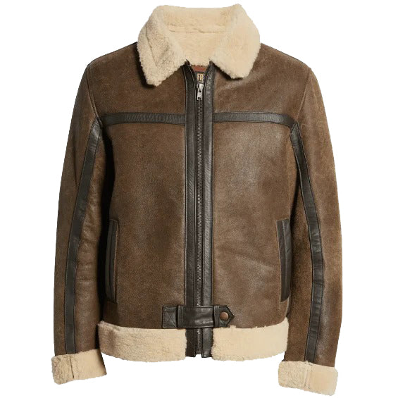 Men's Brown Sheepskin Leather Jacket - Sherpa Jacket