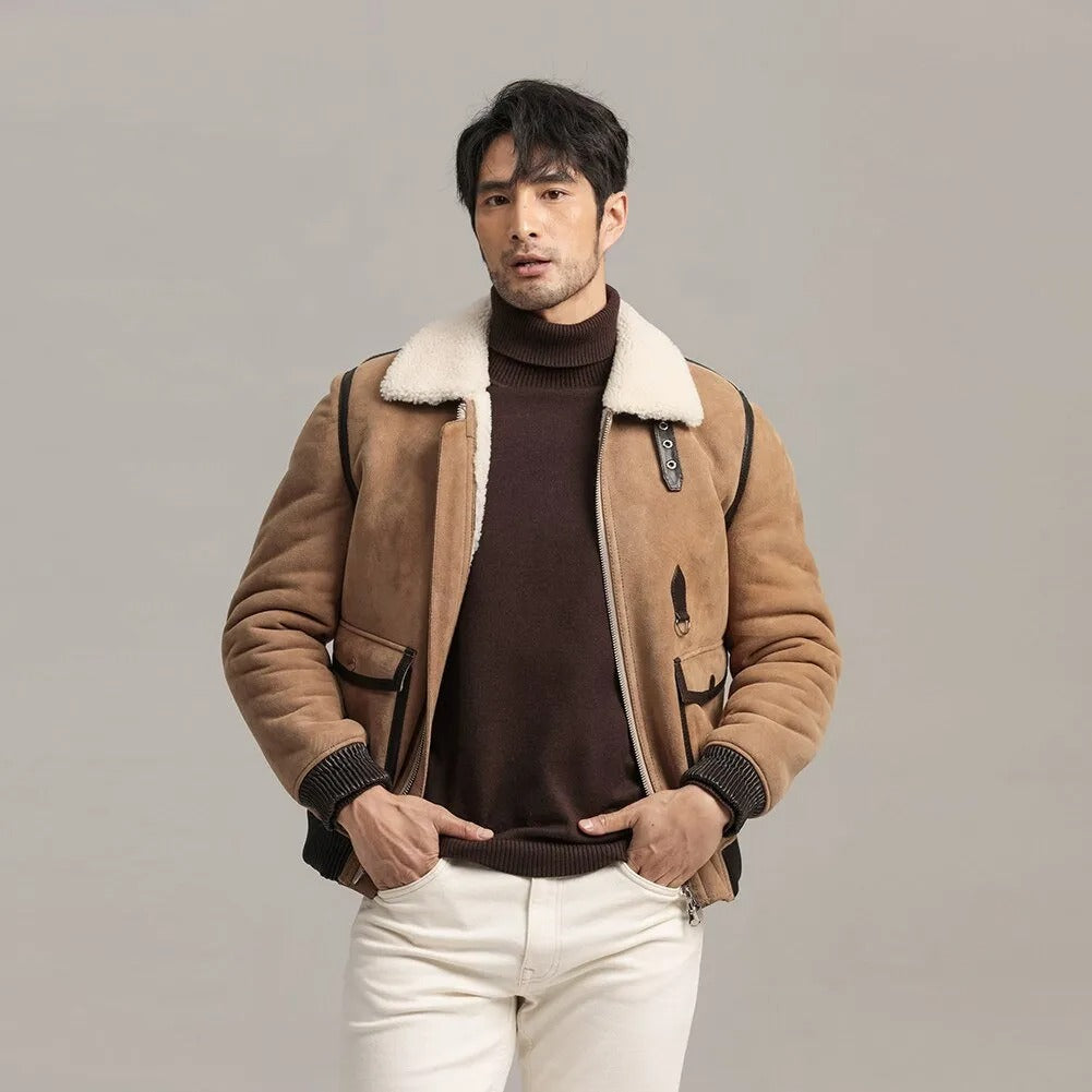 Men's Brown Sheepskin Shearling Jacket - Brown Leather Jacket