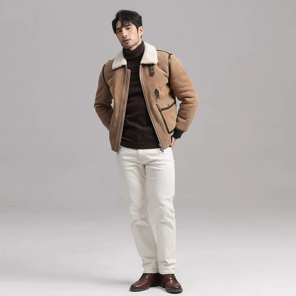 Men's Brown Sheepskin Shearling Jacket - Brown Leather Jacket