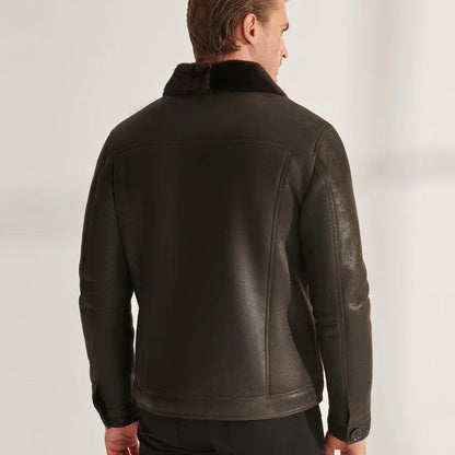 Men's Brown Sheepskin Shearling Trucker Aviator Jacket