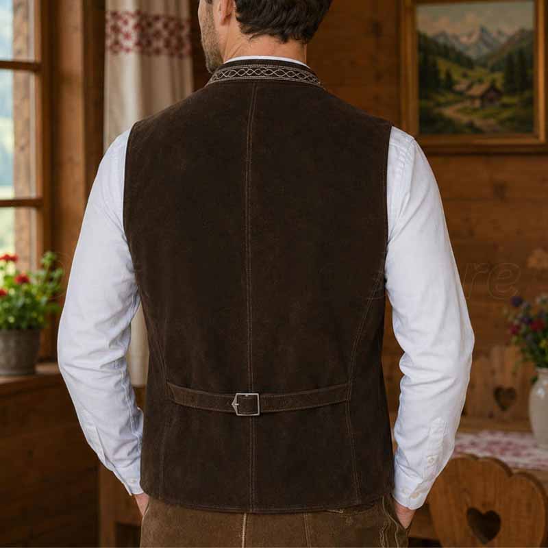 Genuine suede Bavarian waistcoat for men with traditional embroidery