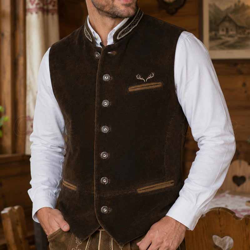 Men's brown suede Trachten leather vest by 3AMOTO