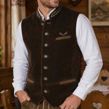 Men's brown suede Trachten leather vest by 3AMOTO