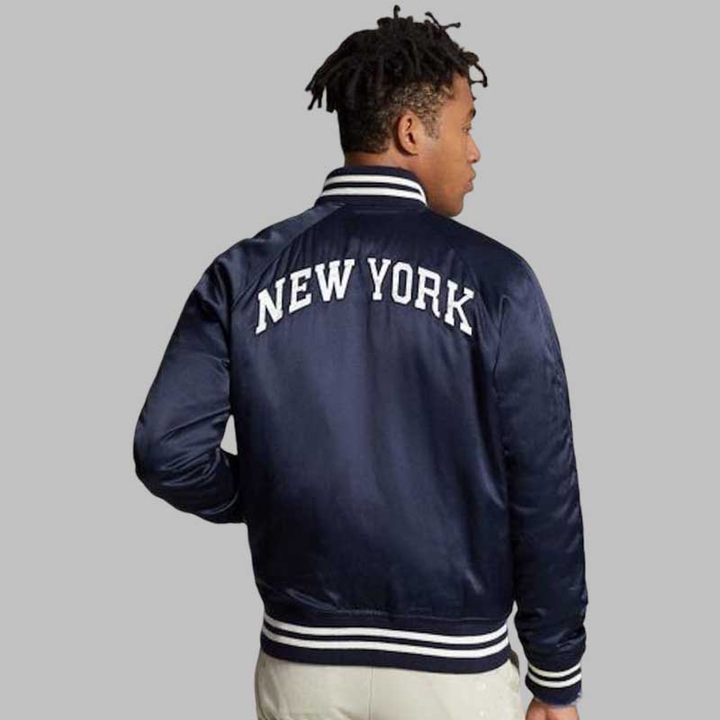 mens navy college varsity bomber jacket