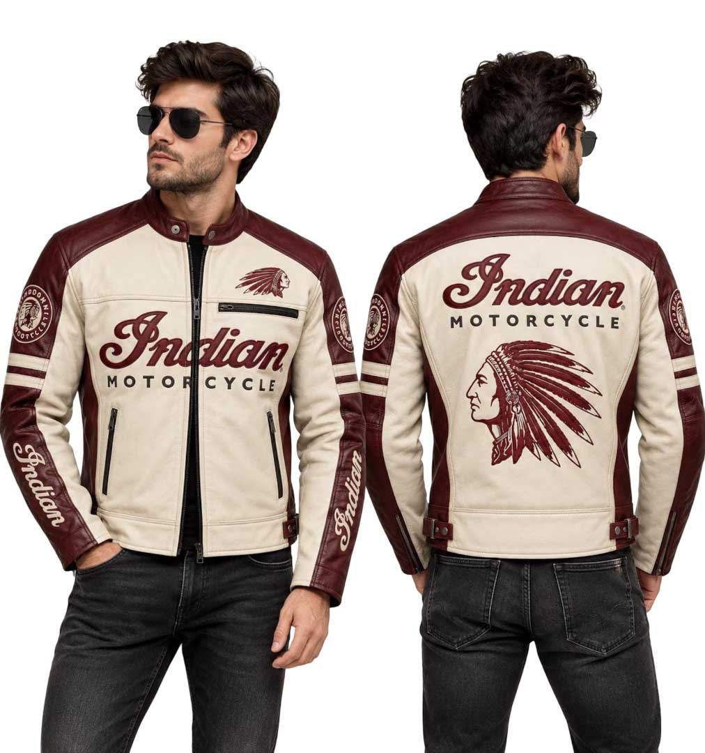 men’s embroidered Indian-inspired biker leather jacket