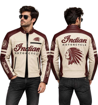 men’s embroidered Indian-inspired biker leather jacket