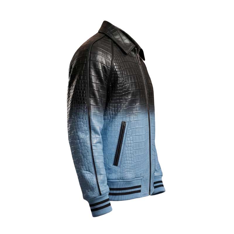 men’s crocodile-textured leather varsity jacket