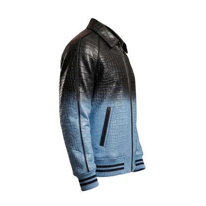 men’s crocodile-textured leather varsity jacket
