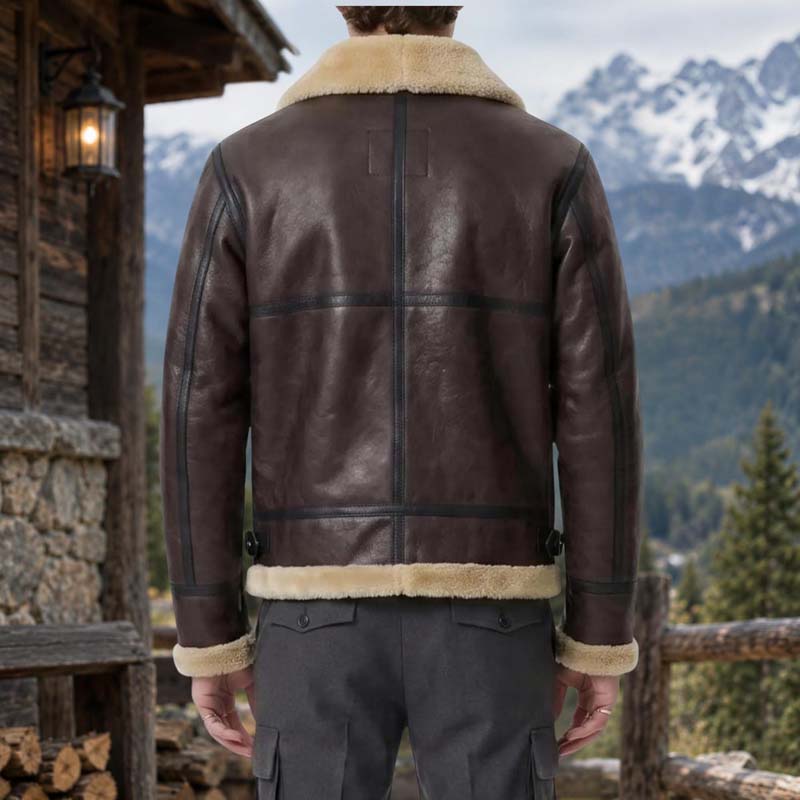 Vintage-inspired men's brown flight bomber with cream trim