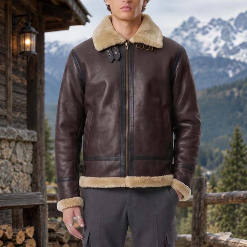 Men's vintage flight jacket with cream collar buckle detail