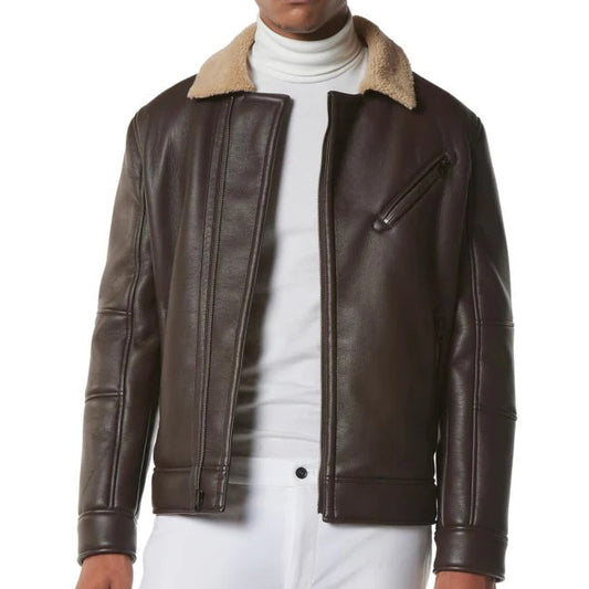 Men's Dark Brown Sheepskin Leather Jacket - Brown Jacket - Fashion Leather Jackets USA - 3AMOTO