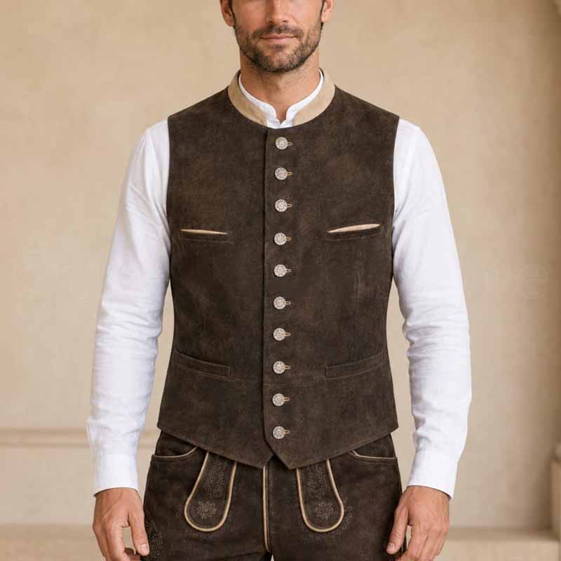 Men's dark brown suede Trachten vest by 3AMOTO