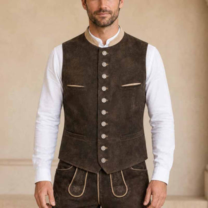 Men's dark brown suede Trachten vest by 3AMOTO
