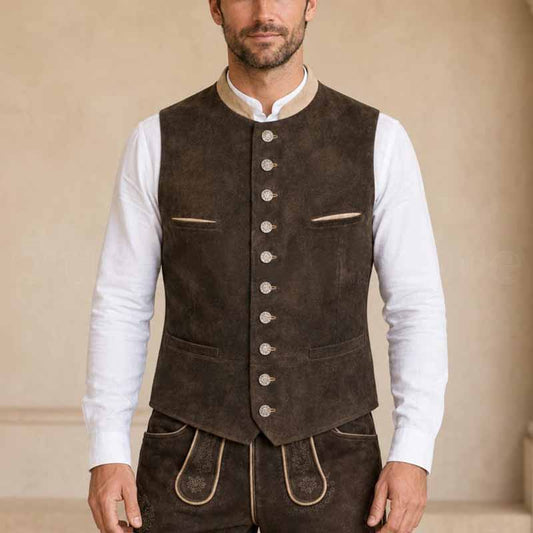 Men's dark brown suede Trachten vest by 3AMOTO - 3amoto shop