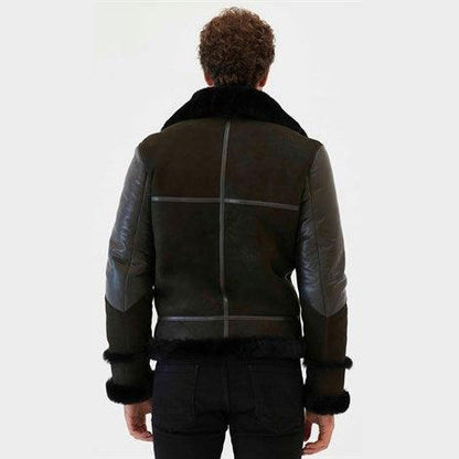 Men's Dark Green & Black Aviator Shearling Jacket