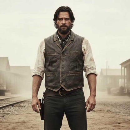 Men's Western leather vest with two chest and two waist pockets