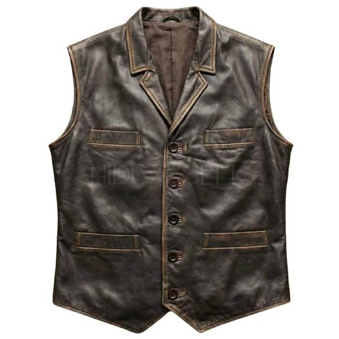 Handmade genuine leather cowboy vest with soft viscose lining