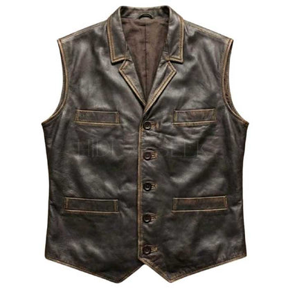 Handmade genuine leather cowboy vest with soft viscose lining