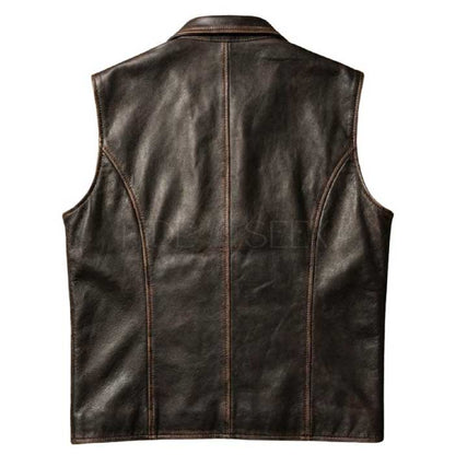 Brown distressed leather biker and Western waistcoat for men