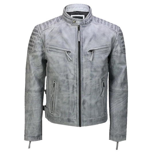 Men's Distressed Leather Cafe Racer Biker Motorcycle Jacket - Fashion Leather Jackets USA - 3AMOTO