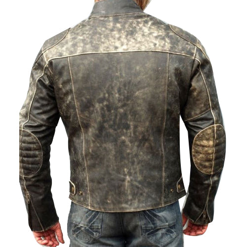 Men's Distressed Leather Motorcycle Bikers Casual Fashion Vintage Jacket