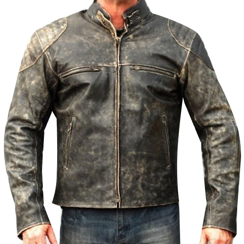 Men's Distressed Leather Motorcycle Jacket - Biker Jacket