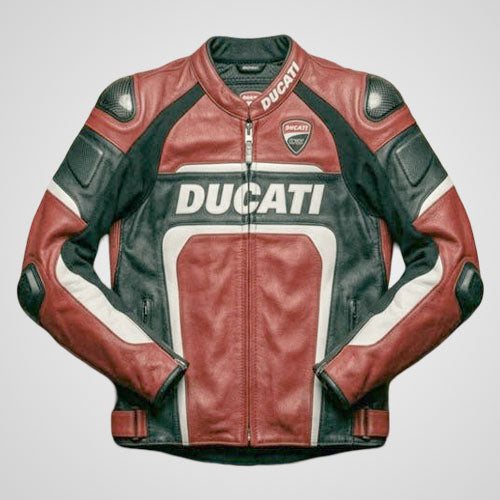 Men’s Ducati Corse inspired genuine cowhide leather motorcycle jacket