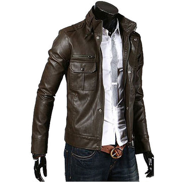 Men's Fashion Genuine Cowhide Biker Leather Pants (Brown, 30