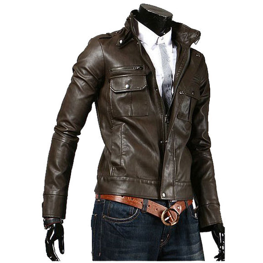 Men's Elegant Brown Biker Leather Motorcycle Jacket - Fashion Leather Jackets USA - 3AMOTO