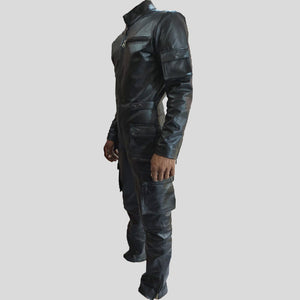 Men's Genuine Leather Catsuit Black Bodysuit