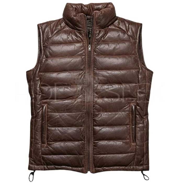 Genuine lambskin quilted leather gilet for men