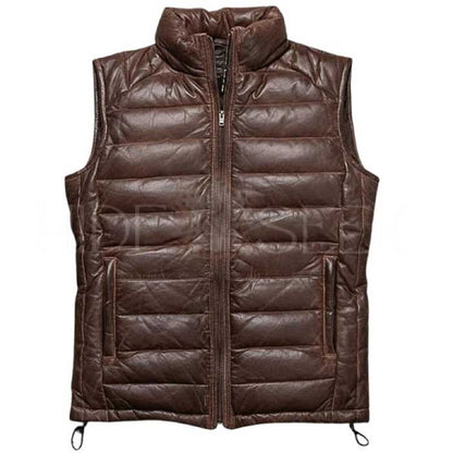 Genuine lambskin quilted leather gilet for men