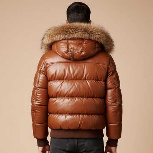 leather texture on a winter puffer coat.