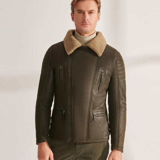 Men's Green RAF Airforce Shearling Aviator Jacket - 3amoto shop