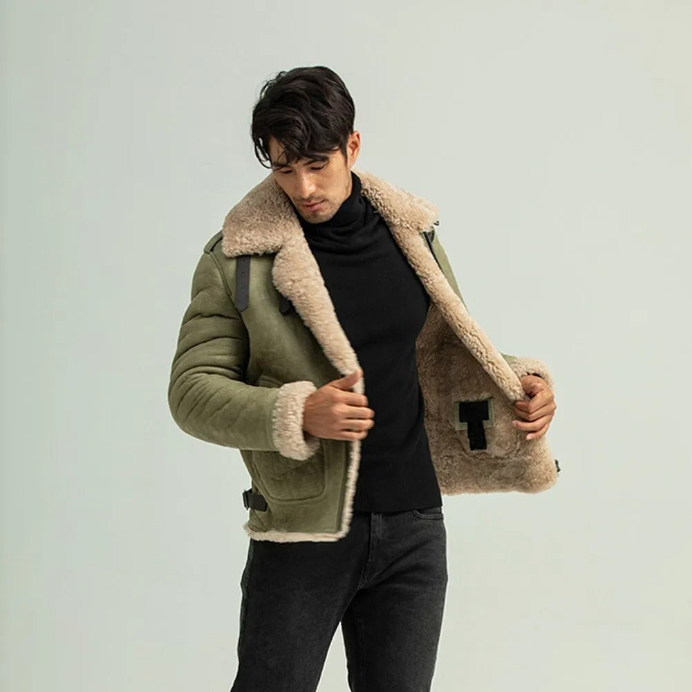 Shop Men's Green Shearling B3 Pilot Jacket - Casual Coat