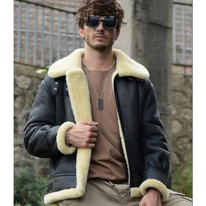 Men's Grey Merino Sheepskin Shearling Jacket