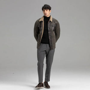 Men's Grey Shearling Jacket - Warm Winter Sheepskin Coat