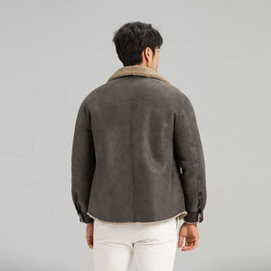 Men's Grey Shearling Jacket - Leather Trucker Jacket