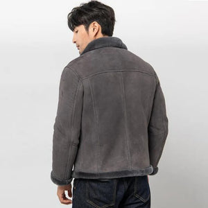 Men's Grey Suede Shearling Jacket - Winter Thick Jacket