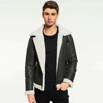 Men's Grizzly Grey Aviator Shearling Jacket - Men's Jacket