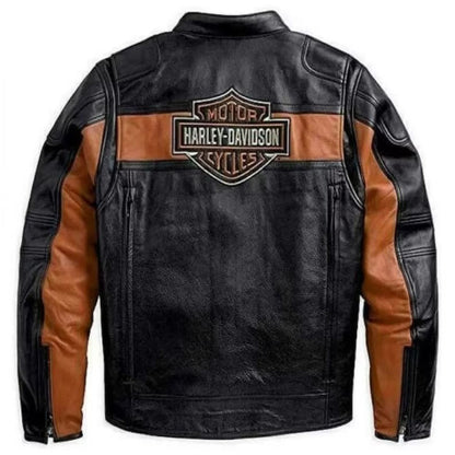 Shop Men's Harley Davidson Black & Orange Biker Leather Jacket